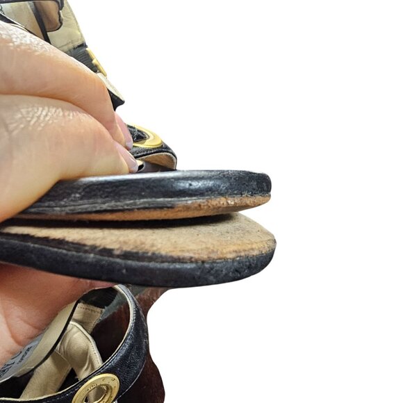 Jimmy Choo Black Leather & Gold Snake-Print Heeled Sandals With Buckle Closure S - Picture 9 of 13